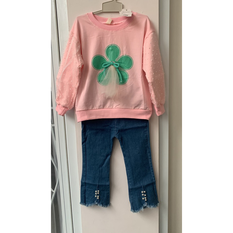 Setelan anak cewek / setelan sweater / setelan kaos panjang / setelan celana jeans lucu