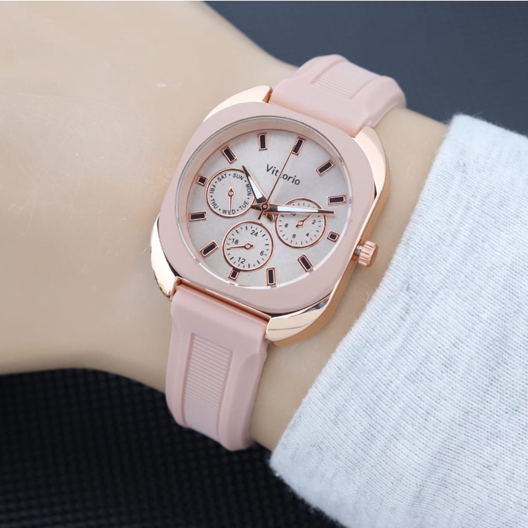 BISA COD ✅Jam Tangan Wanita Vittorio Chrono variasi strap Karet Anti Air