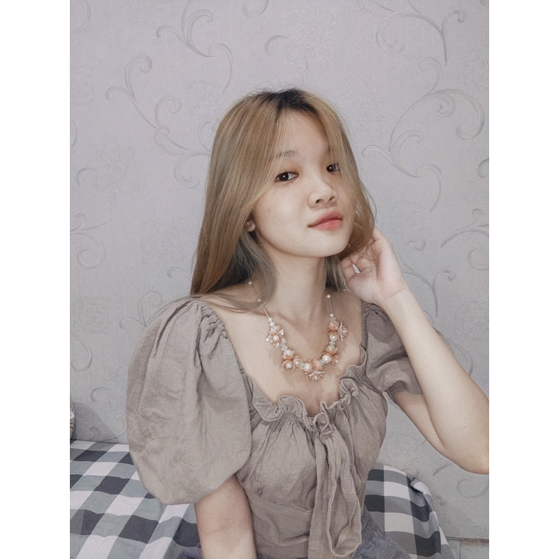 Cassandra Flowery Pearl Crystal Necklace Kalung Hijab Panjang Bunga Mutiara Motif Marmer Marble