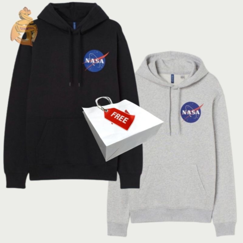 Hoodie HnM NASA World Black Grey Jaket Hitam Free Paper Bag