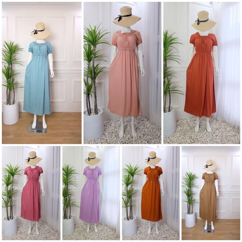 DASTER KERUT KEKINIAN TERUSAN PANJANG | DRESS POLOS RAYON VISCOSE KERUT DIDADA| DRESS POLOS KEKINIAN