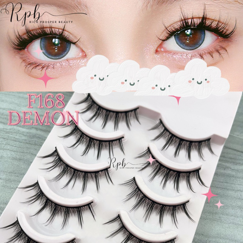 F168 DEMON - 5 Pairs Fairy False Eyelashes Cos Handmade Fake Lashes Little Devil Naturally Thick Lolita Eyelashes Lash Extension Makeup Tools