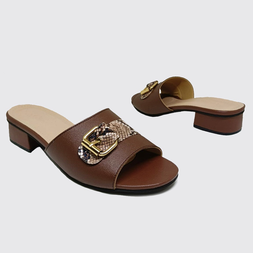 Sandal Clogs Heels 3cm Brown BIG SIZE 41-45 Sandal Ibu ibu Pesta Kondangan Hak Tahu Hak Rendah Origi