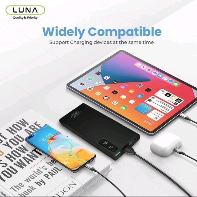 PC-2A4 Luna Powerbank 10000 mAh Fast Charging 22.5 Watt QC PD 3.0 Type C Free Cable Data Dual input POWER BANK