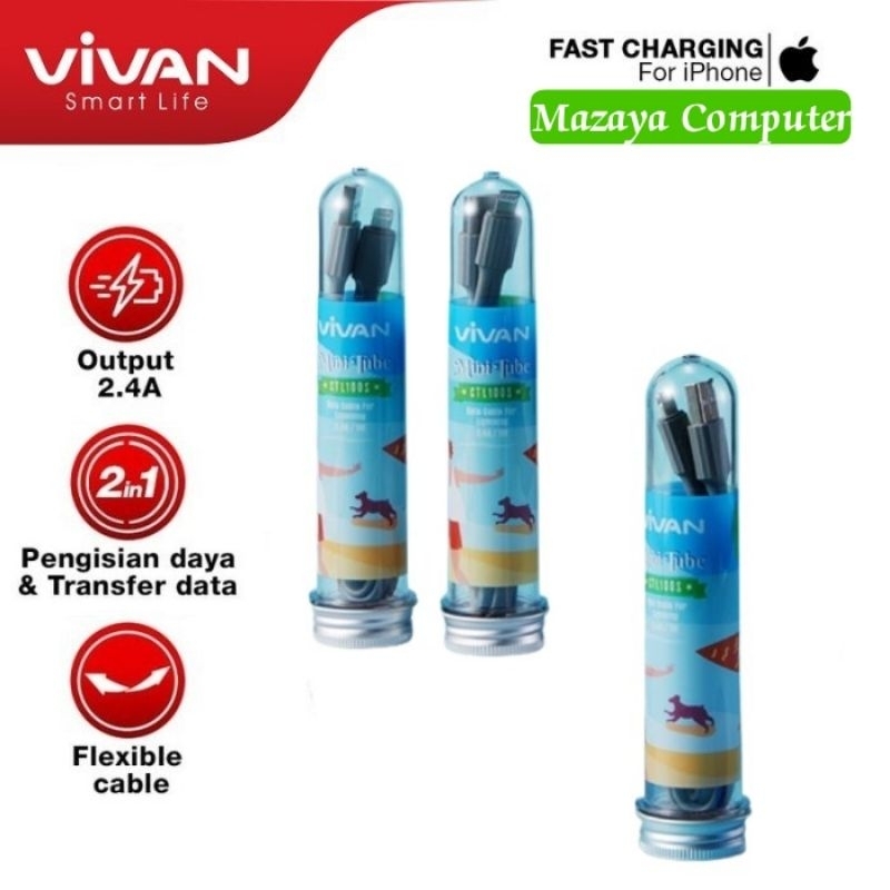 VIVAN Kabel Data iPhone 2.4A Fast Charging Lightning CTL100S bukan CTL100 Cable Charger Cas Mini Tub