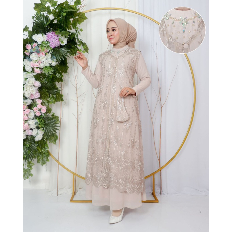 New Colection Dress Tille Mix Ceruty Premium Kombinasi Payet - Gamis Pesta Terbaru - Dress Pesta Wanita - Gamis kondangan - Dress Kondangan - Baju gamis terbaru - Baju dress terbaru - Gamis Modern - Dress Modern