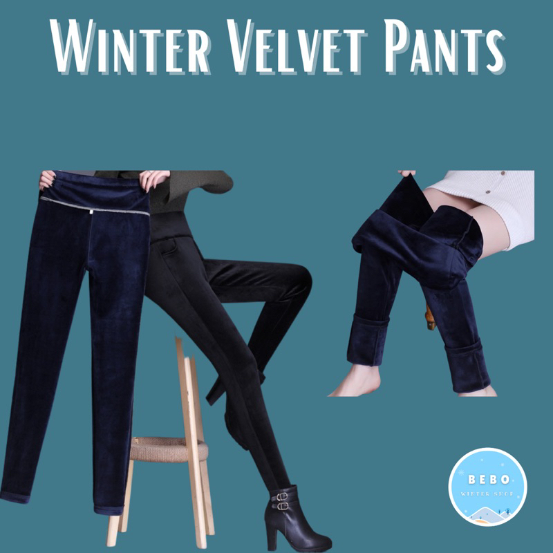 Winter Velvet Pants Celana Beludru Thermal Wanita