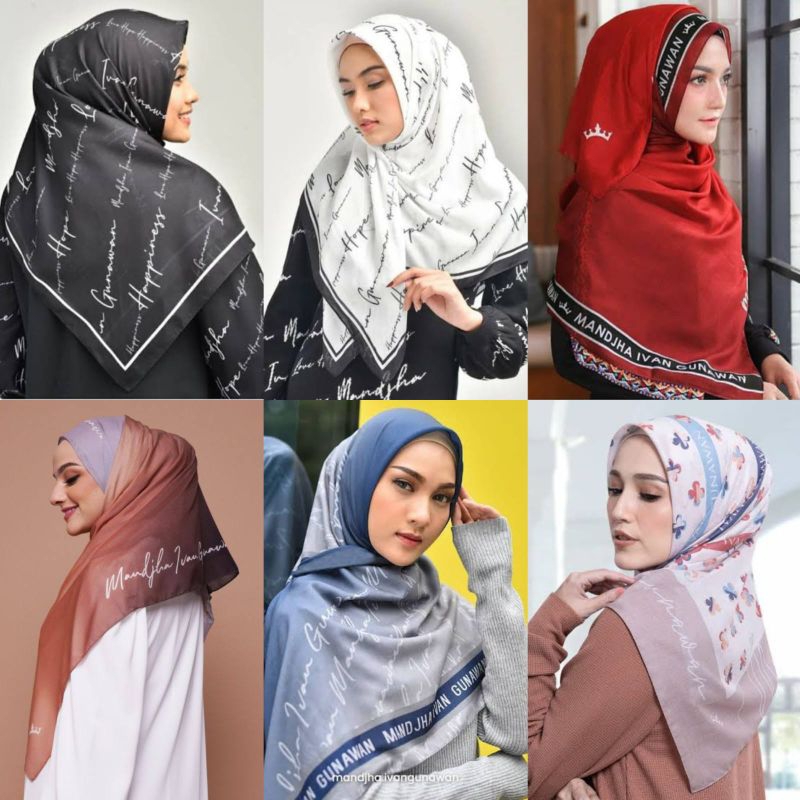 Mandjha 3 Pcs Ivan Gunawan Fashion Scarf Motif Original Side To Side Nav Kombinasi Grey,Milan Mustar