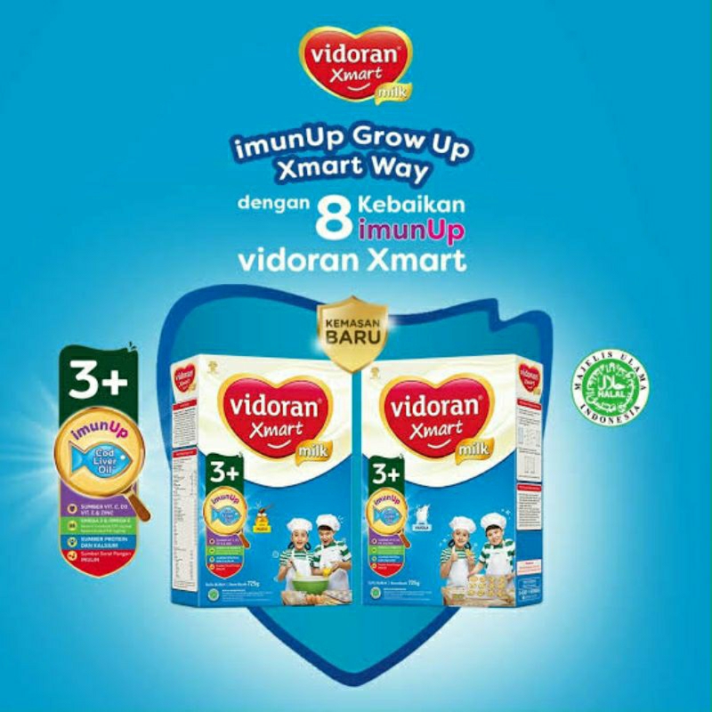 Vidoran Xmart 3+ Susu Pertumbuhan Anak 3-5 Tahun Rasa Vanila / Madu Kemasan 700gr/725gr/950gr