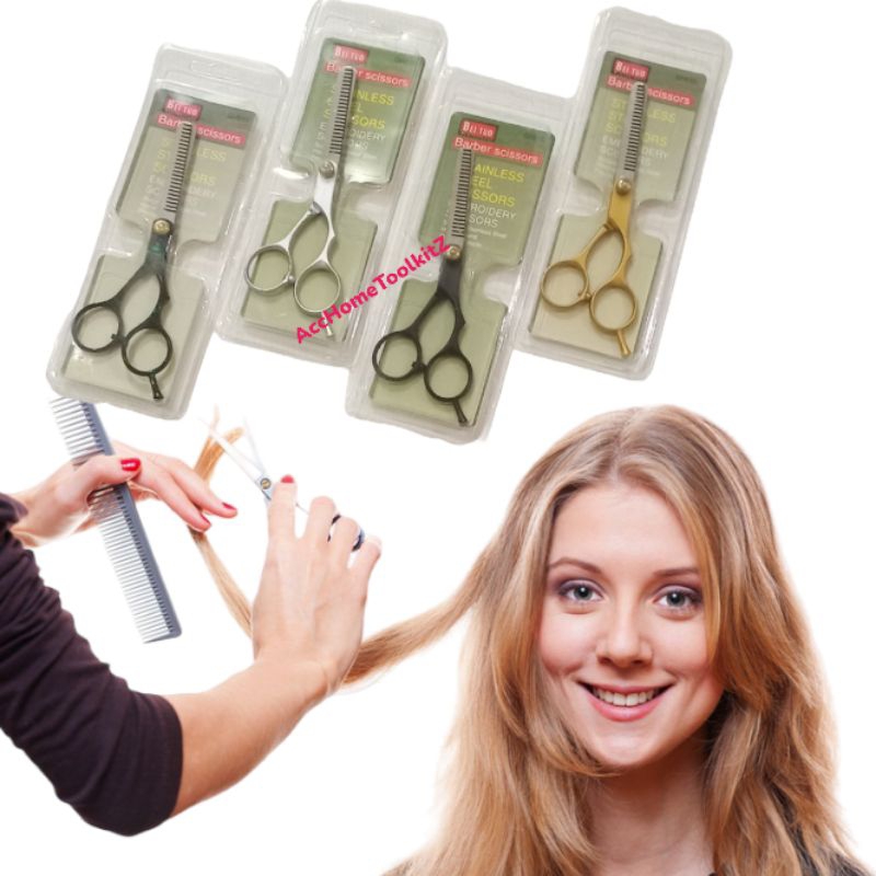 Gunting Rambut sasak Gerigi Stylish Stainless Steel Scissors / Gunting Potong Rambut Penipis / Zigzag / Shaggy