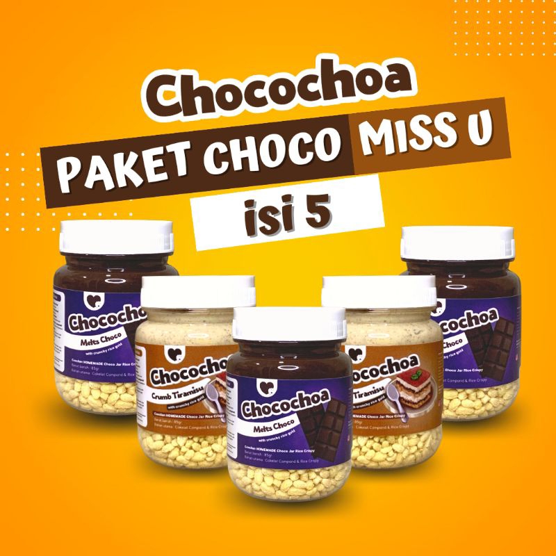 

Chocochoa - PAKET CHOCOMISSU Isi 5 Choco Jar Rice Crispy Cemilan Manis Topping Cokelat Leleh Halal Homemade Termurah Terenak Snacktok Cookies