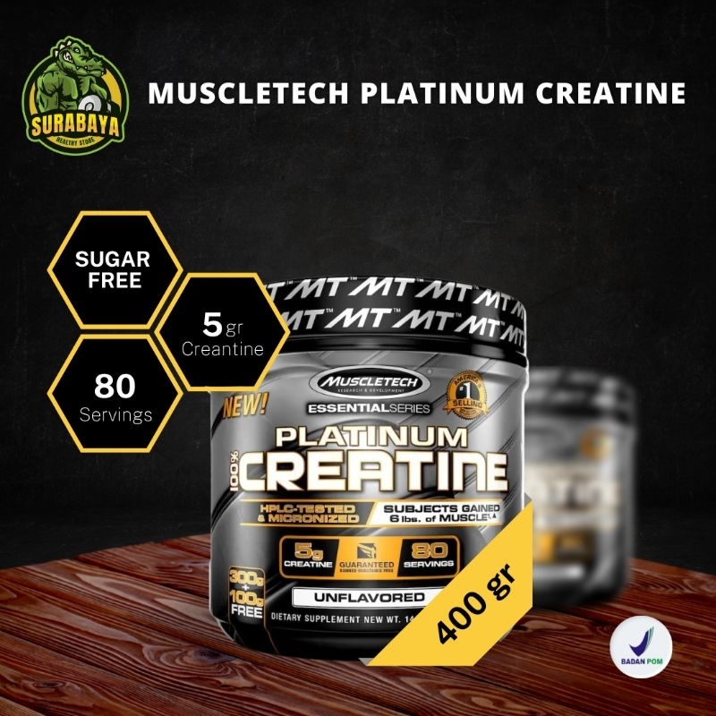 MUSCLETECH PLATINUM CREATINE 400 GRAM 80 SERV BPOM 100% Creatine Monohydrate Suplemen Fitnes Bulking