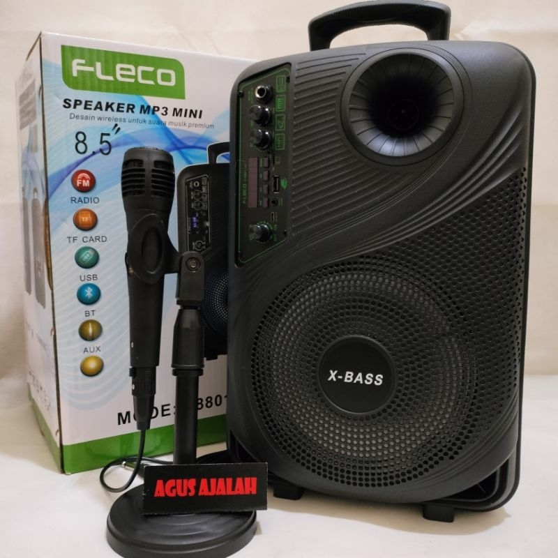 FLECO F8801 SPEAKER BLUETOOTH KARAOKE 8,5INCH BONUS MICROPHONE 3000 WATT 6000MAH TAHAN 12 JAM✅cod sp