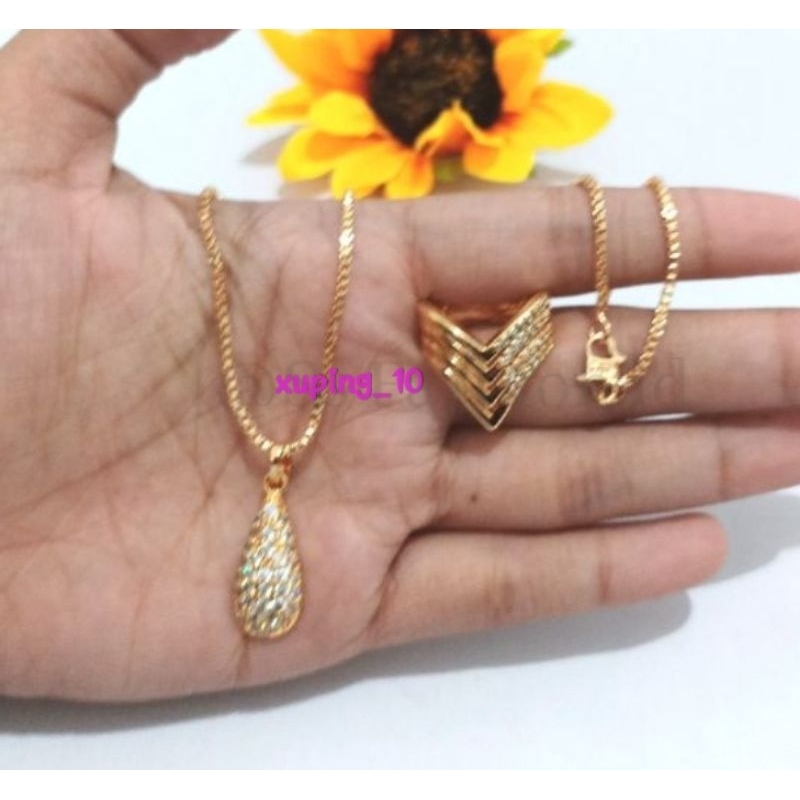 Terbaru!! Set Kalung dan Cincin 02 Gold anti karat