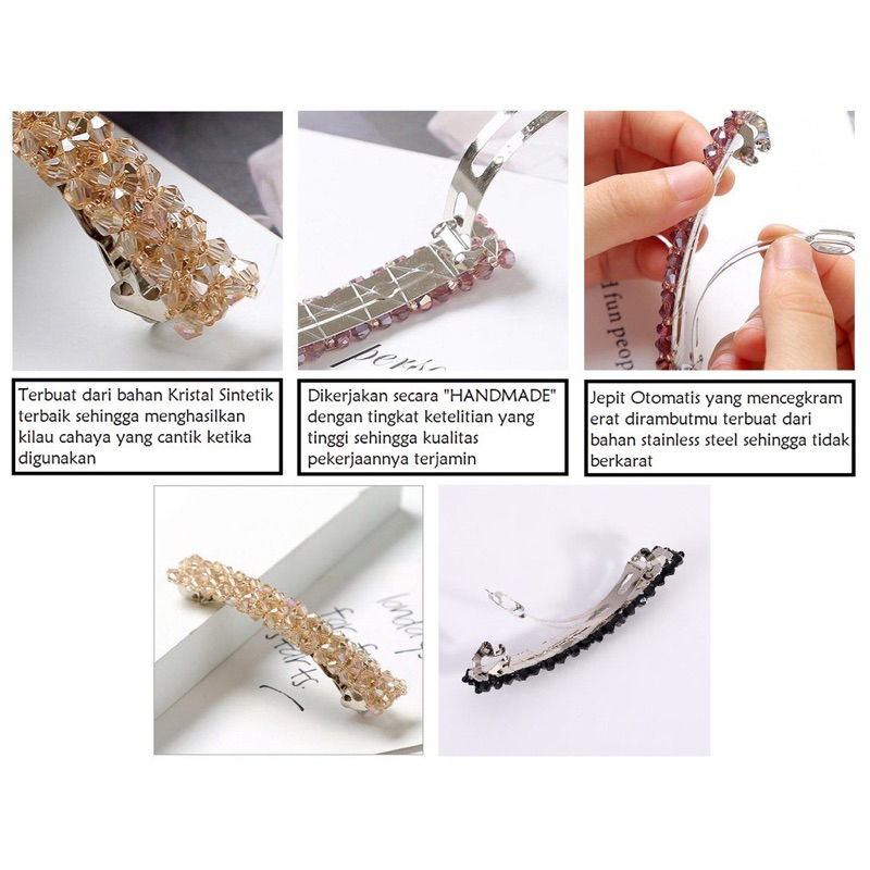 Delunashop_Acc Jepit Rambut Barrette Kristal 9cm Jepit Otomatis Rhinestone Korean Handmade Beaded Crystal Fashion Hair Clip