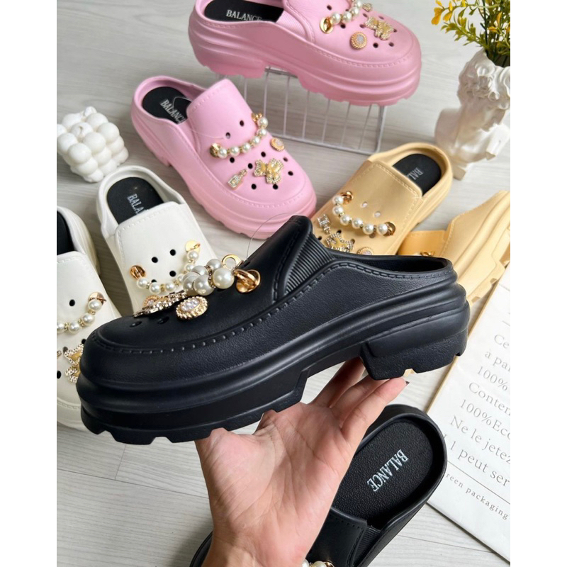 SANDAL MULES 7 cm ORI BALANCE WEDGES IMPORT EVA RANTAI BERRY