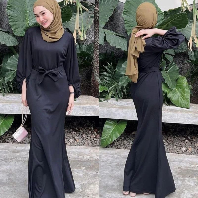 Tamstore Nadine Gamis Maxi Crinkle Long Dress Gaun Wanita Tali Pinggang