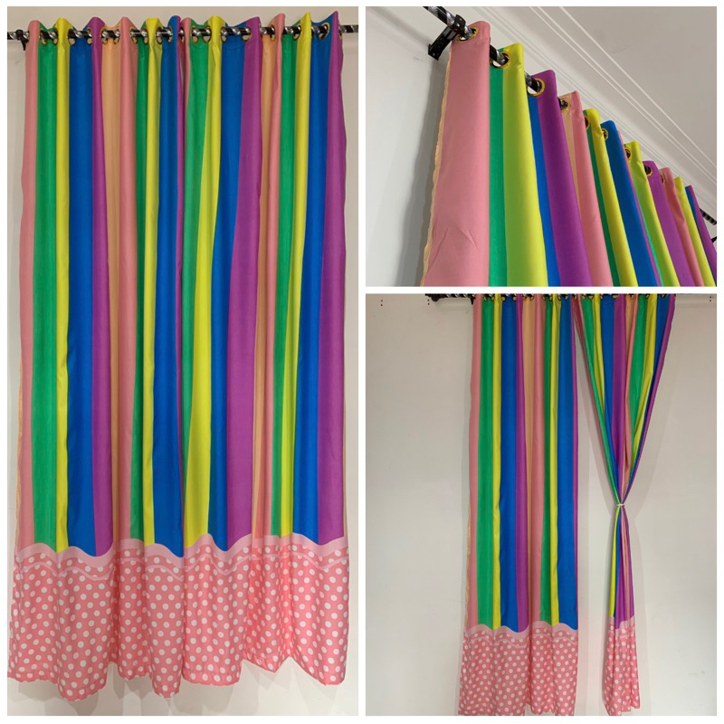 [ PINTU DAN JENDELA ] GORDEN SMOKRING MOTIF RAINBOW SALUR POLKADOT PINK