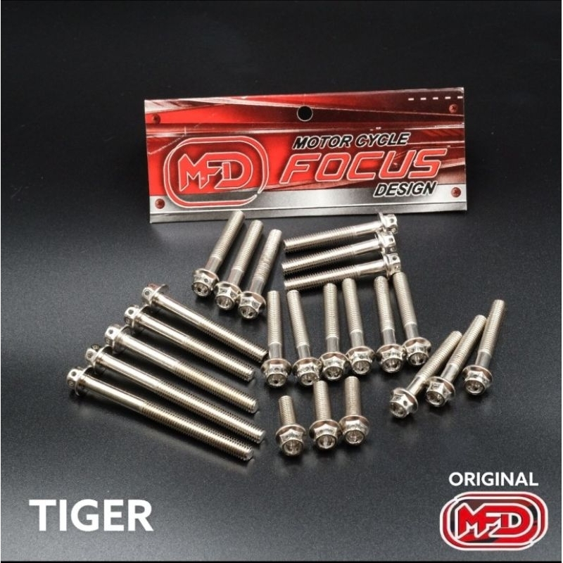 BAUT PROBOLT BLOK TIGER CHROME BAUT BLOK MESIN HONDA TIGER CROME 1SET BAK MESIN TIGER