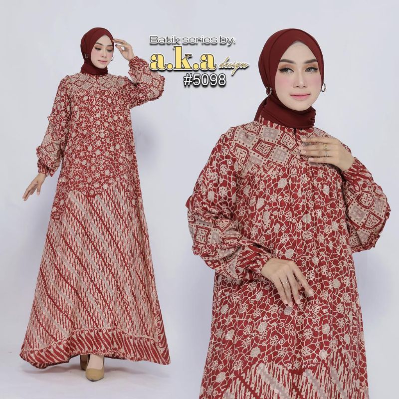 [5098] Gamis batik baby premium/semi sutra resleting depan tangan karet//Kode AKA