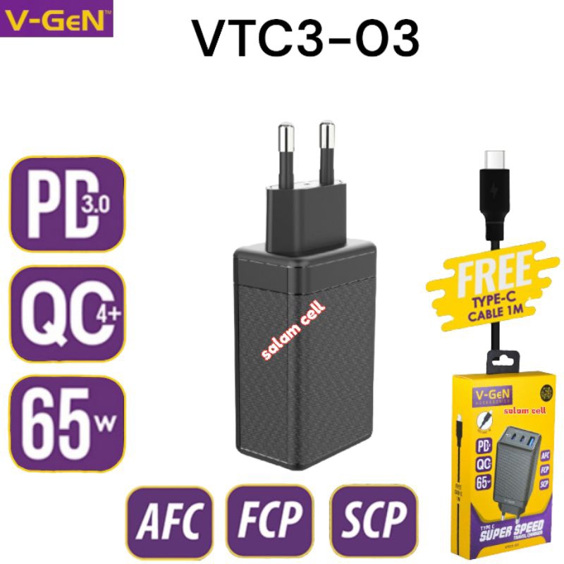 Charger V-Gen VCT3-03 65W 3Port PD3.0 Original Vgen Vct3 03 Garansi Resmi