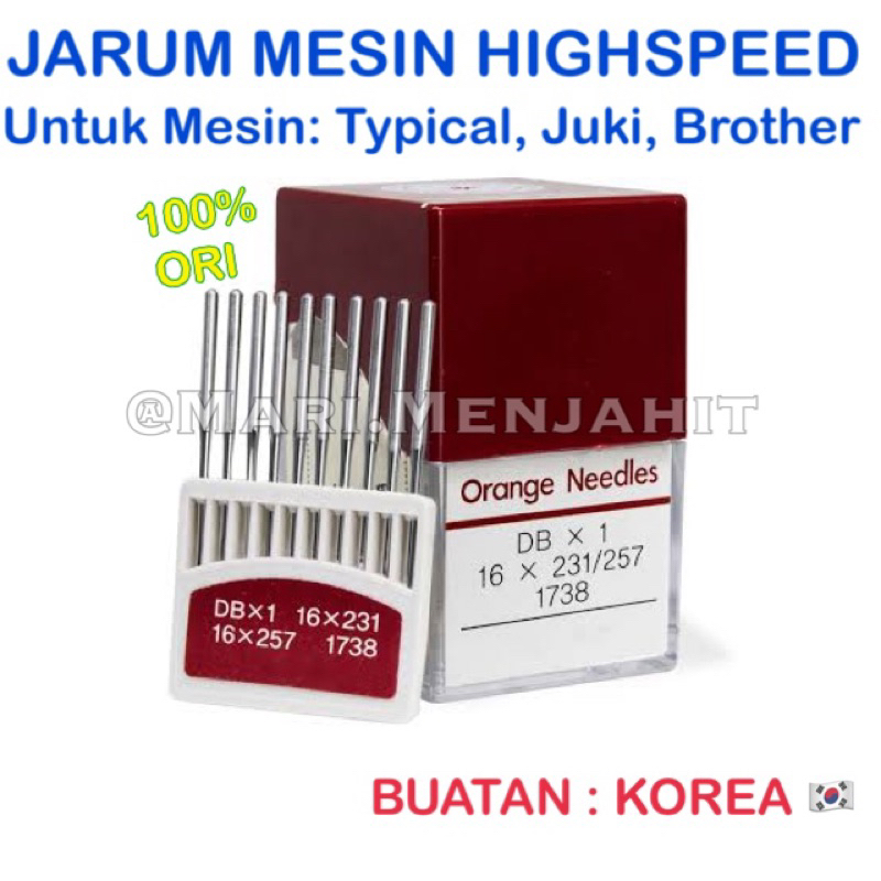 Jarum Orange Original Korea DB X 1/ DBx1 Mesin Jahit Industrial Jarum 1 (Brother Typical Juki)