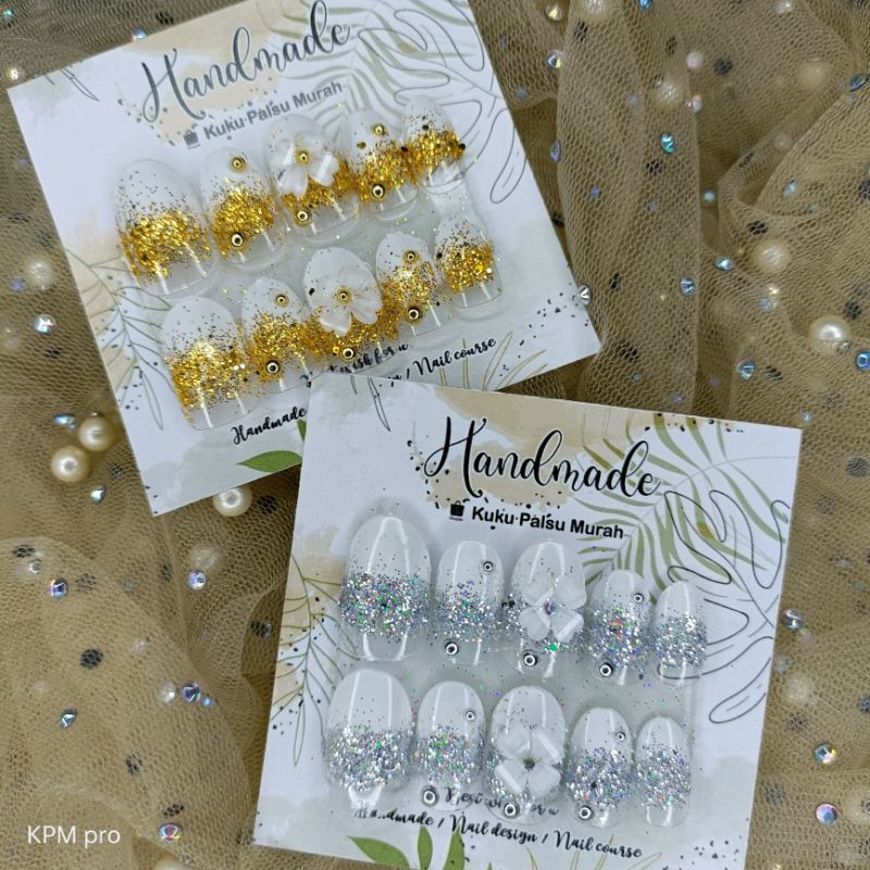 KUKU PALSU AKAD MURAH OVAL PUTIH /KUKU WEDDING/NAIL ART HANDMADE