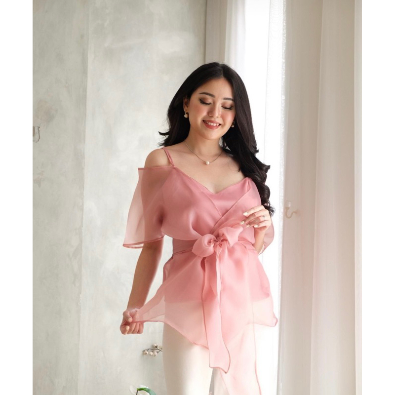 Baju casual formal Cold Shoulder organza