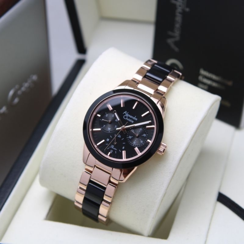 JAM TANGAN WANITA ALEXANDER CHRISTIE AC 2A41 BLACK ROSEGOLD AC 2A41 ORIGINAL