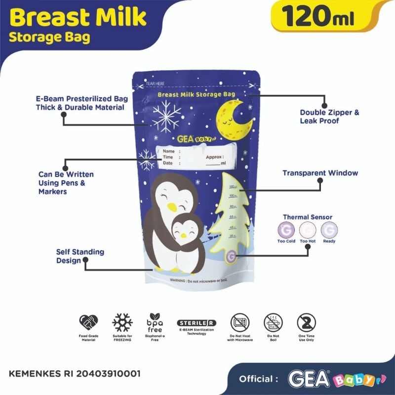 GEA BABY KANTONG ASI 120ML - MILKY HOUSE BREAST MILK BAG 120ML - PLASTIK SUSU MURAH