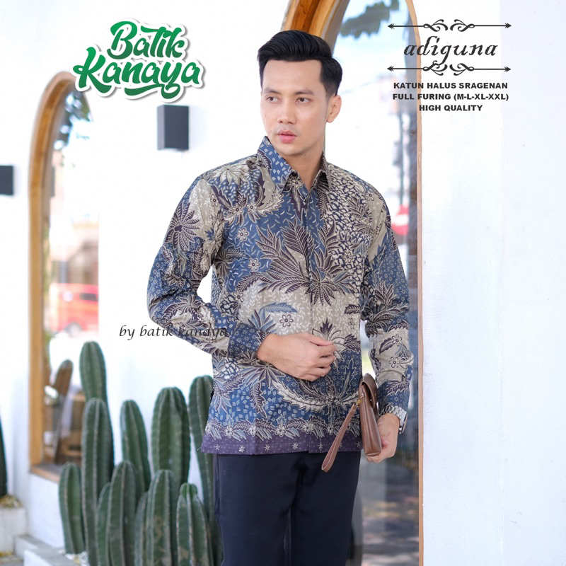 ADIGUNA Kemeja batik pria Lengan Panjang Furing Bahan Katun PREMIUM