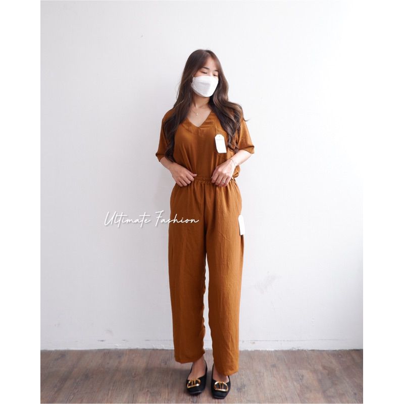 Cathy One Set Crinkle Oversize Airflow Premium / Daily One Set/ Setelan Crinkle V-Neck Import Rakku 251