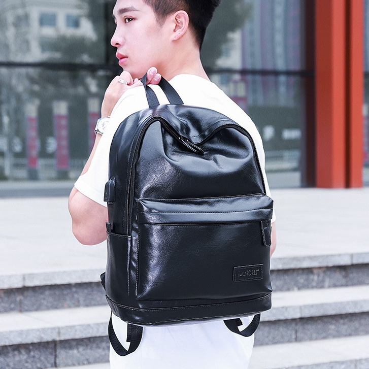 Tas Ransel Kulit Pria Premium Tas Pria Kulit Lanchi / Tas Backpack Pria Wanita Polos Warna HItam / Tas Ransel Traveling