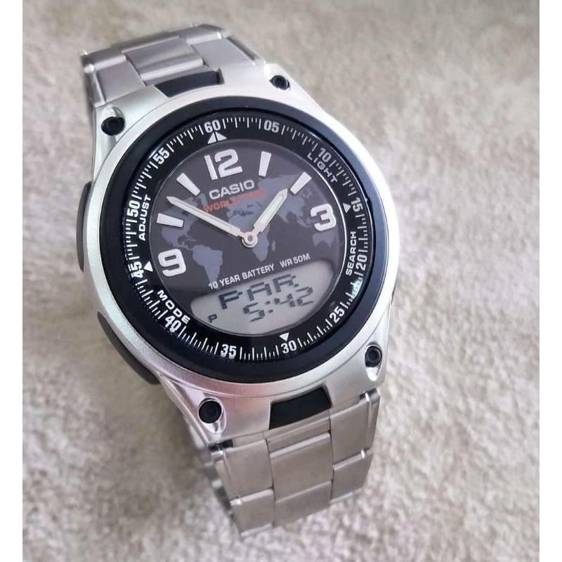 JAM TANGAN PRIA CASIO AW-80D-1A2VDFAW-82D-1AVDF Dual Time Stainless Steel Original 
