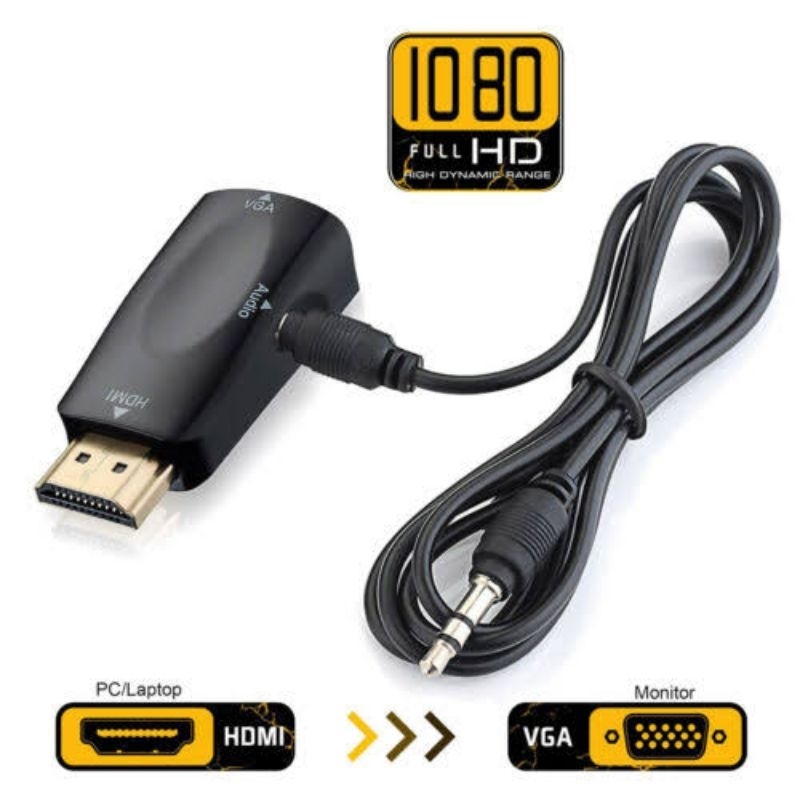 CONVERTER ADAPTER HDMI MALE TO VGA FEMALE WITH AUDIO 1080P FULL HD