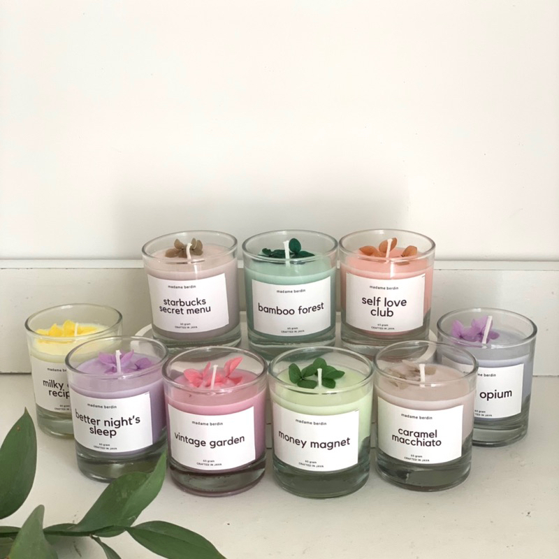 Scented Candle Pastel Color Series 65gr Aromatherapy Candle by Madame Berdin | Lilin Aromaterapi - Souvenir Wedding - Lilin Wangi Warna | Dried Flower | Hampers Lilin Aromaterapi | Souvenir Wedding Unik