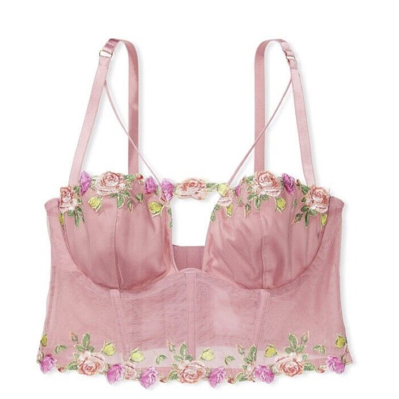 Victoria’s Secret Unlined Bustier / Bra Top & Garter Belt - Dusty Rose