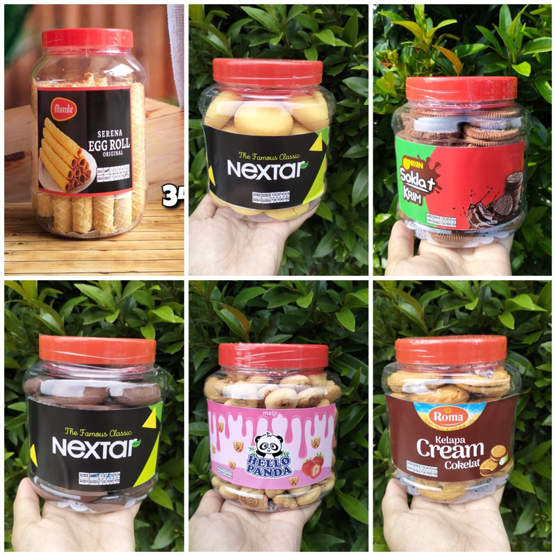 Kue/Jajan/Snack Lebaran toples Nobita ori Monde Egg Roll/Nextar/Nissin Soklat Krim/Roma Cream Coklat