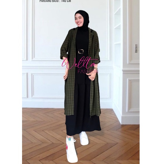 SET OUTER DRESS NAKILA GISTA MOTIF KOTAK BEST QUALITY DESAIGN ORI ZAHIN DAN WELTA