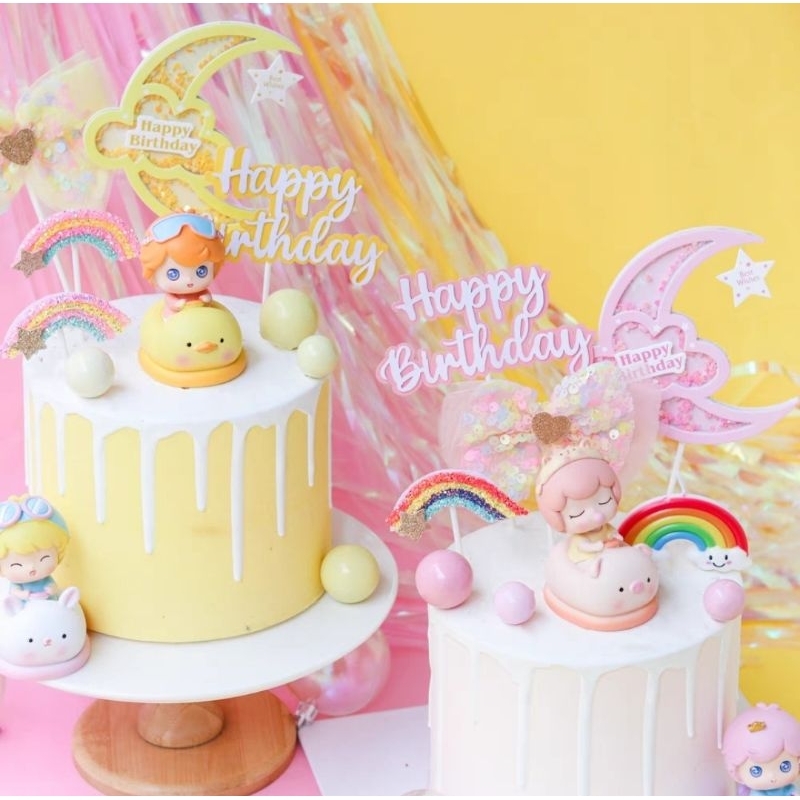 

toper lucu 1 set hiasan pita ulang tahun HBD dekorasi pita rainbow