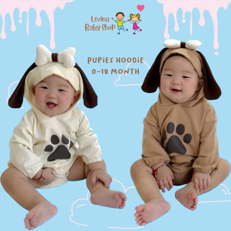 Baju Romper Bayi Costum pupies hoodie 0-2 tahun Cowo cewe - Jumper Bayi karakter -  Pakaian bayi Rom
