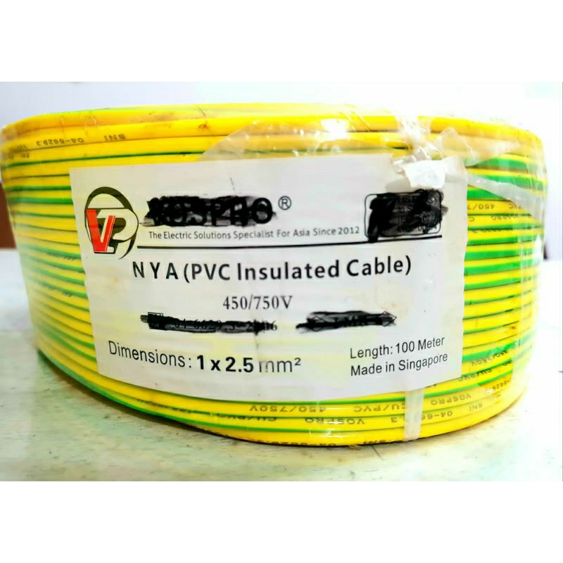 kabel listrik NYA 2.5mm kabel tunggal 100mtr hijau kuning