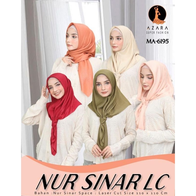 ISI 10 PCS Jilbab Kerudung Segiempat AZARA NUR SINAR LC MA6195 Nur Sinar Shinar Glitter
