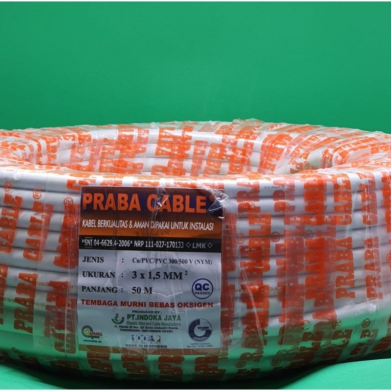 Kabel Listrik NYM 3X1,5 Tembaga Asli Praba 50 Meter SNI LMK