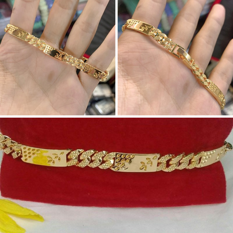 Gelang Tangan Rantai Plat Lapis Emas Elegan Wanita Dewasa Remaja Fleksibel Kekinian