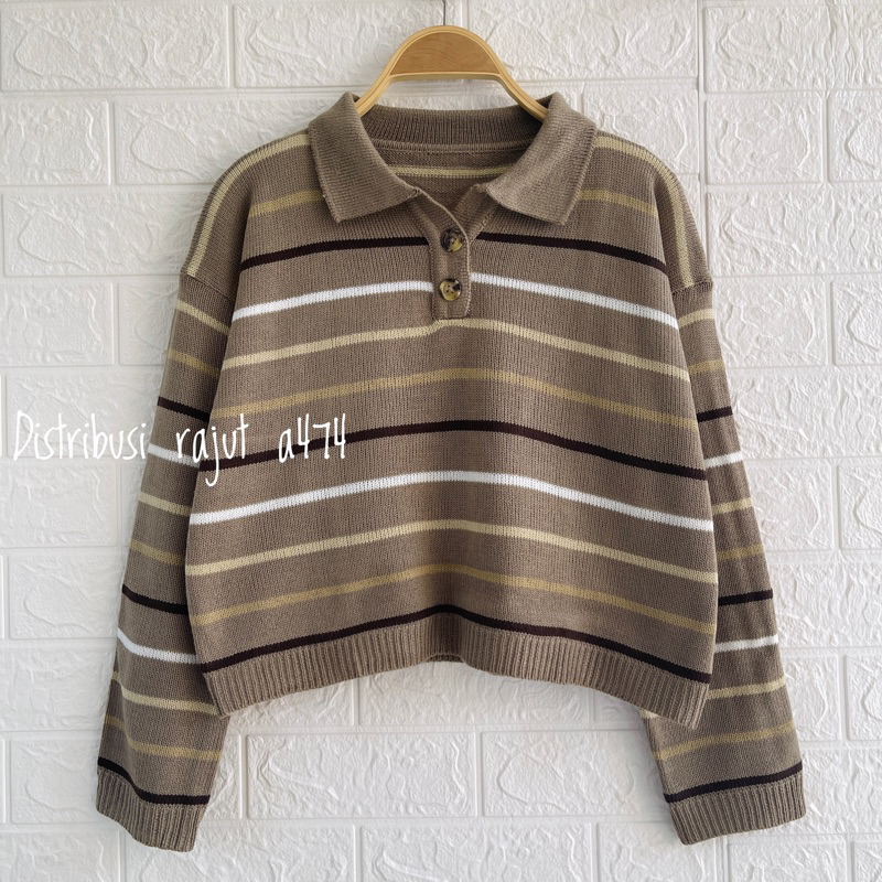 POLO SWEATER STARLA BLASTER BLOUSE STRIPPE LENGAN PANJANG-Sakurai khaki