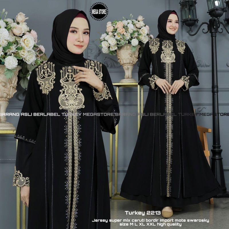 Baju Gamis Wanita Abaya Turkey Turki Hitam 2213 Dress Dres Jubah Hitam Ori Megastore