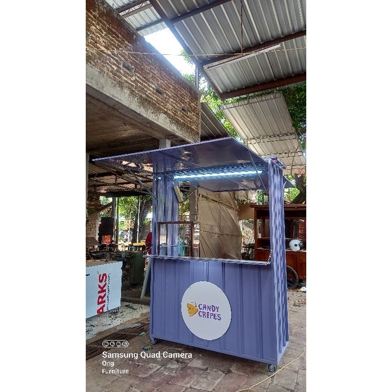 gerobak jualan crepes / gerobak kontainer booth mini / kontainer booth dorong / gerobak besi ACP jep