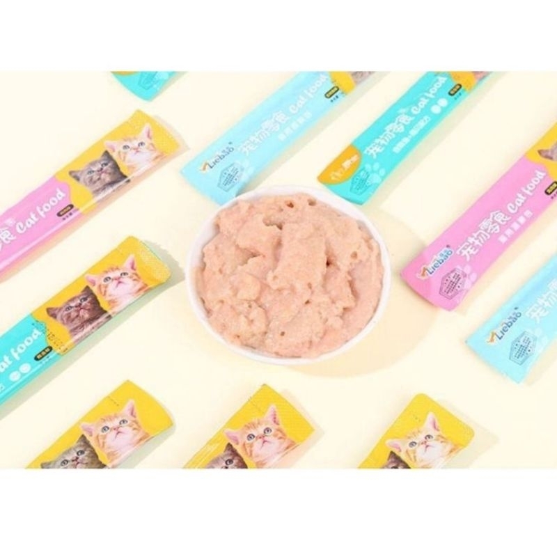 GPSS- LIEBAO CREAMY Snack Kucing 15g Cemilan Kucing Kitten Adult Vitamin Kucing Basah Penggemuk Kucing Minyak Ikan Makanan Kucing Kitten Adult Makanan Kucing Makanan Penggemuk Kucing Vitamin Anjing Snack Kucing Snack Anjing Sosis Kucing Sosis Anjing