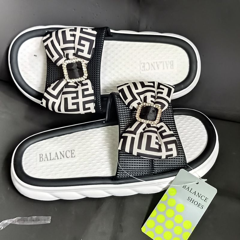 Sandal wanita import Sandal perempuan terbaru Selop balance trendy sendal karet jelly motif pita gesper